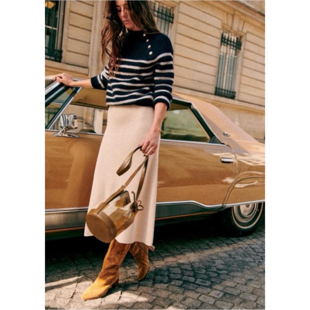 SEZANE Navy Blue & White Striped Alpaca Wool Sweater Fuzzy Preppy Trudy Jumper - Picture 9 of 16